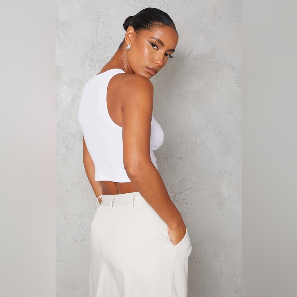 PRETTYLITTLETHING White Triangle Handkercheif Racer Back Tank Top Shirt Top Sz S